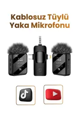 Kablosuz Tüylü Yaka Mikrofonu Wireless Şarj Kutulu F11-2